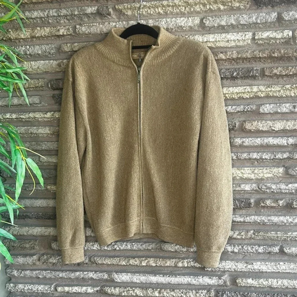 Vintage Peruvian Alpaca Tan Full Zip Cardigan Sweater Peru Etnico - Picture 1 of 9